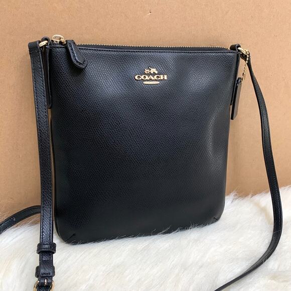 COACH Black Crossgrain Leather Large Slim N/S Swing Pack Crossbody F36063 - Picture 1 of 14